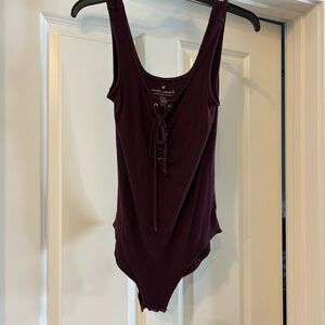 American Eagle Outfitters Maroon Lace-Up Bodysuit Size M